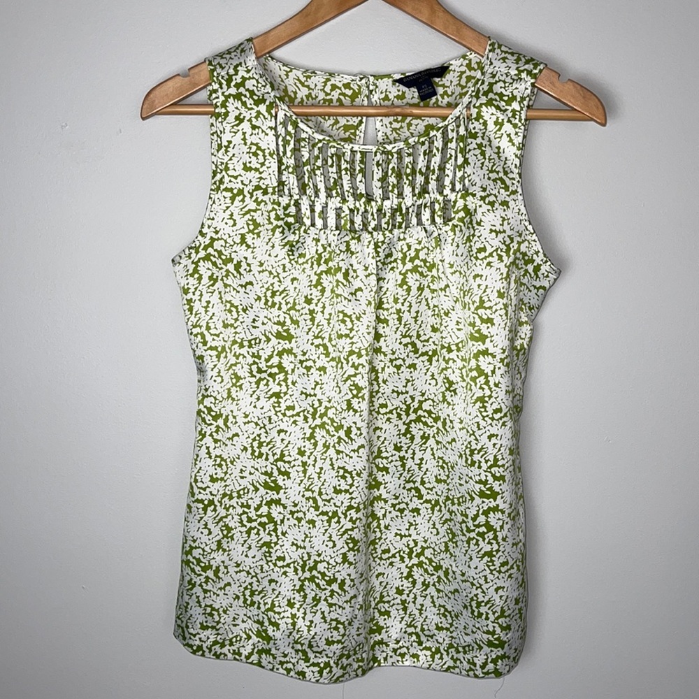Banana Republic Silk White Green Tank Shell Petite